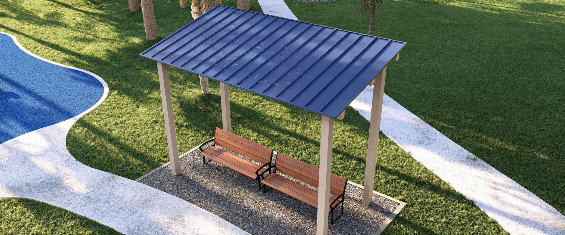 Replace with approved Salora image showing a shelter in a small or large outdoor space