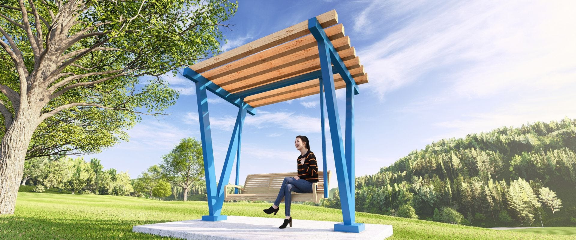 Replace with approved Salora image showing a playful shelter or swing shelter