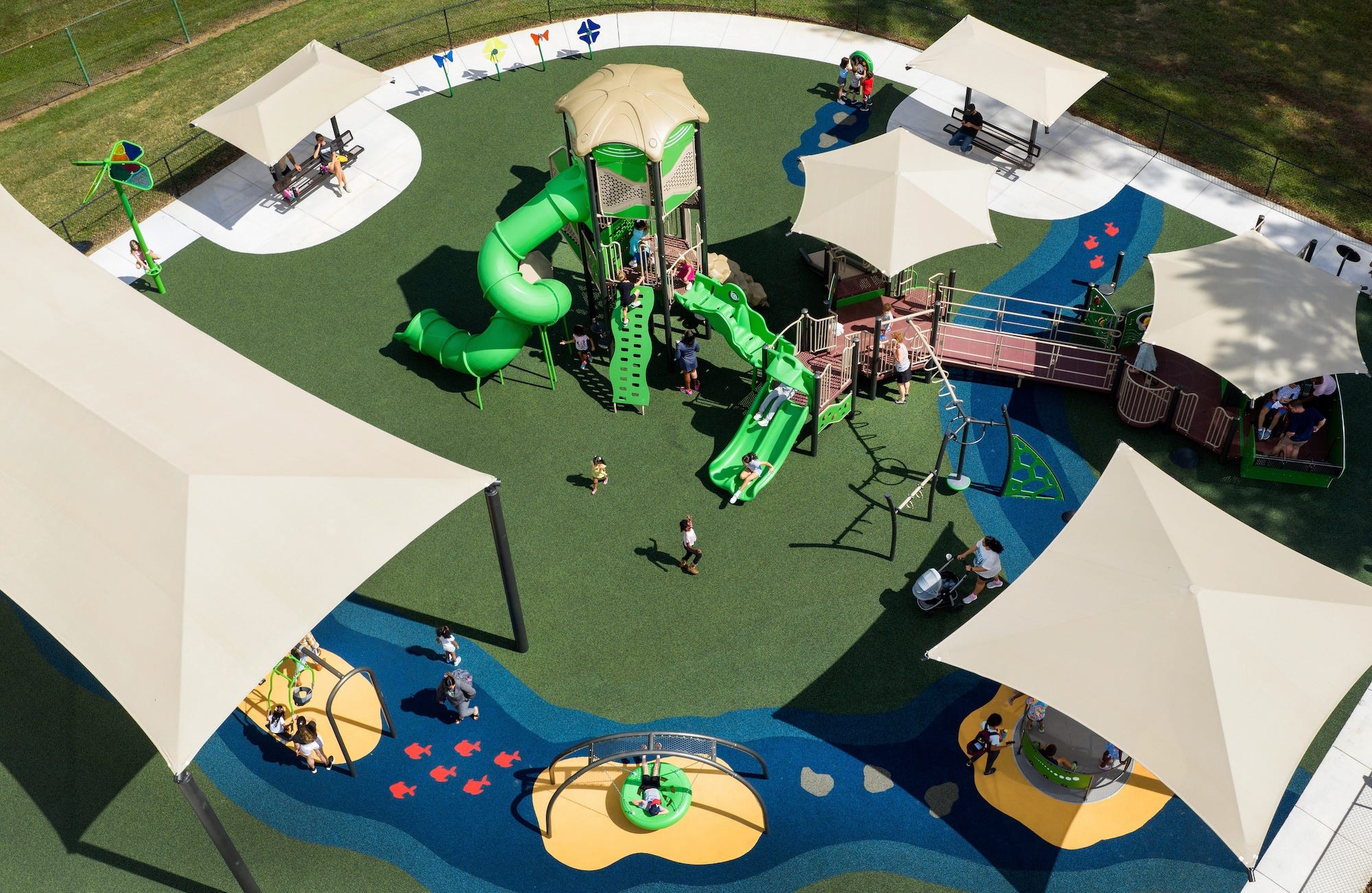 Aerial view of Jamestown Park inclusive playground